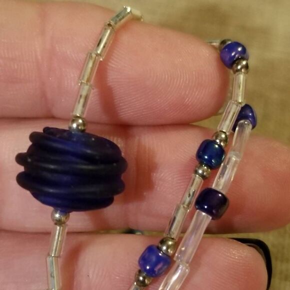 Blue 3 strand Necklace Funky Beads - Picture 2 of 6
